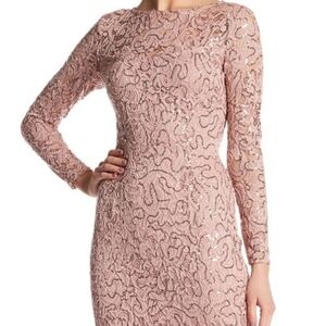 MARINA Blush Long Sleeve Lace Dress